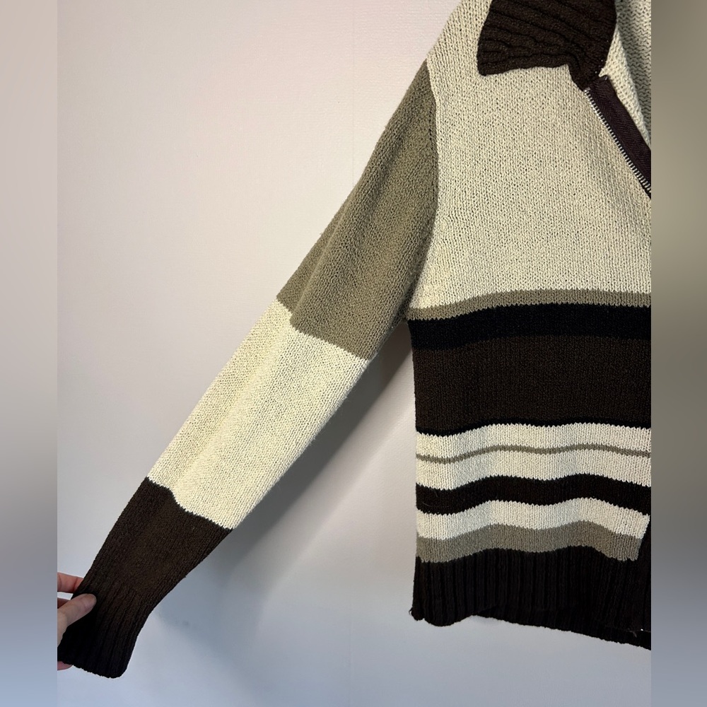 Y2K EXPRESS 90s Brown Rugby Striped Sweater Jacket Academia Preppy Après Size M - Picture 5 of 10